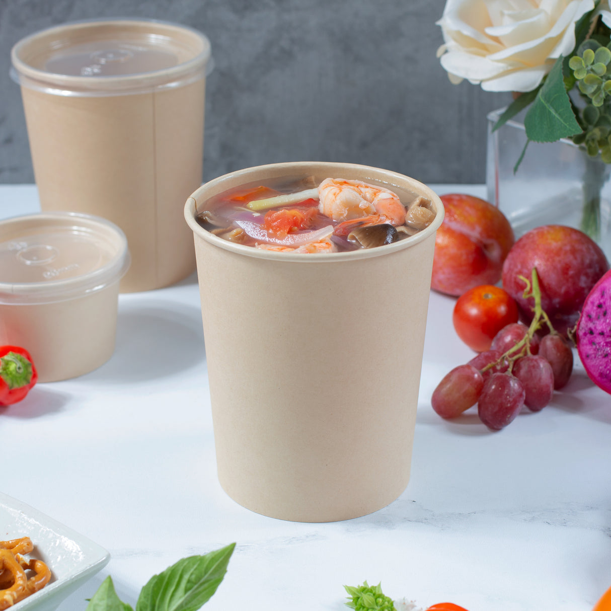 32 oz Double Coated PE Paper Food Cup (Bamboo) - 500/Case