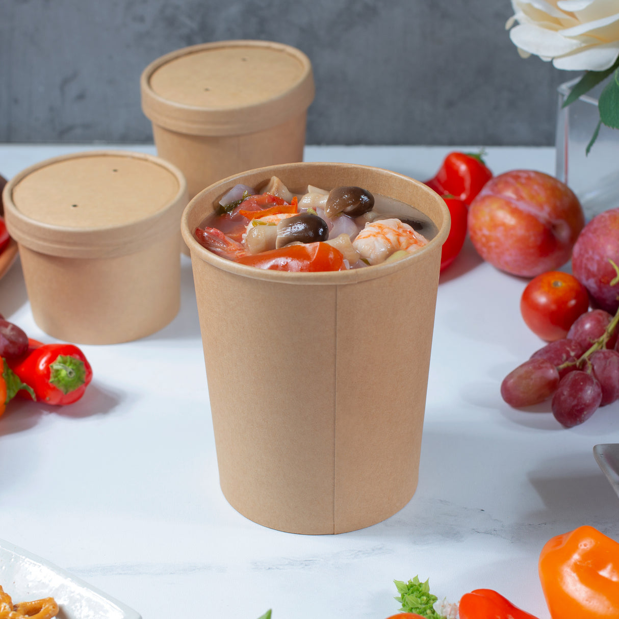 32 oz PE Coated Paper Food Cup (Kraft) - 500/Case